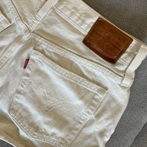 Cream Levi Denim Short with distressing (high waisted)